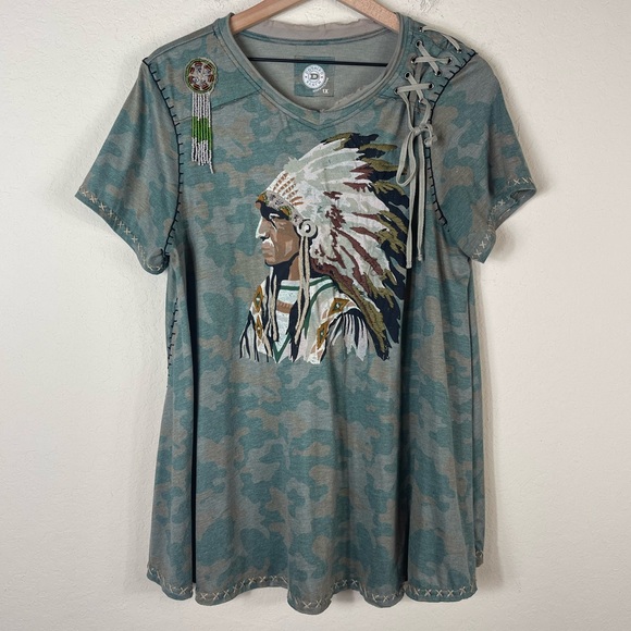 Double D Ranch Native American Indian Camo Top Size 1X - Picture 2 of 5